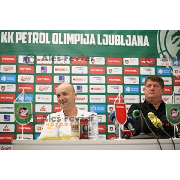 Jure Zdovc, new head coach of Petrol Olimpija and Roman Lisac during press conference in Stozice, Ljubljana on February 21, 2019