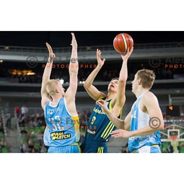 Miha Skedelj in action during FIBA Basketball World Cup 2019 European qualifiers basketball match between Slovenia and Ukraine, Stozice Arena, Ljubljana, Slovenia on February 26, 2019