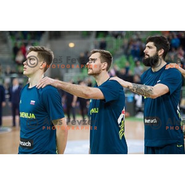 Zoran Dragic, Ziga Dimec in action during FIBA Basketball World Cup 2019 European qualifiers basketball match between Slovenia and Ukraine, Stozice Arena, Ljubljana, Slovenia on February 26, 2019