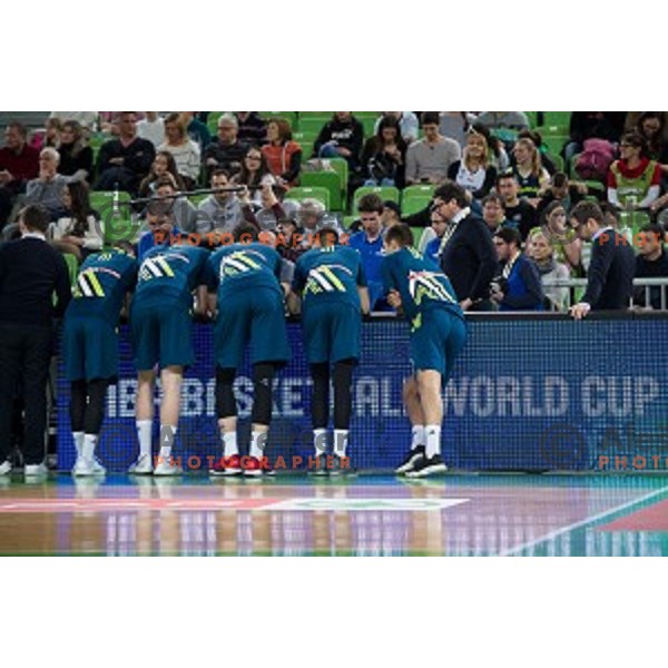 Team Slovenia in action during FIBA Basketball World Cup 2019 European qualifiers basketball match between Slovenia and Ukraine, Stozice Arena, Ljubljana, Slovenia on February 26, 2019