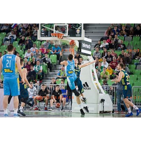 Issuf Sanon, Jan Kosi in action during FIBA Basketball World Cup 2019 European qualifiers basketball match between Slovenia and Ukraine, Stozice Arena, Ljubljana, Slovenia on February 26, 2019