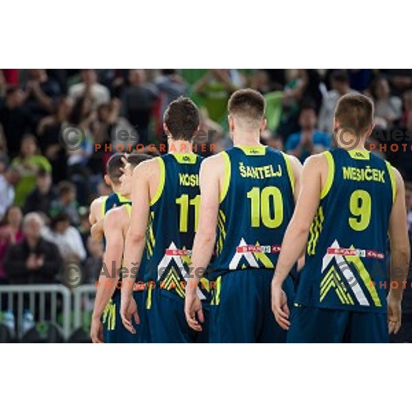 Team Slovenia in action during FIBA Basketball World Cup 2019 European qualifiers basketball match between Slovenia and Ukraine, Stozice Arena, Ljubljana, Slovenia on February 26, 2019