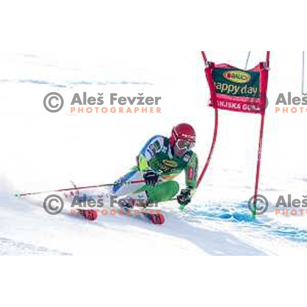 Zan Kranjec skiing in the first run of FIS Audi World Cup Giant Slalom for 58. Vitranc Cup in Kranjska Gora, Slovenia on March 9, 2019