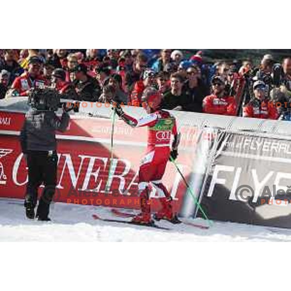 Marcel Hirscher skiing in the second run of FIS Audi World Cup Giant Slalom for 58. Vitranc Cup in Kranjska Gora, Slovenia on March 9, 2019