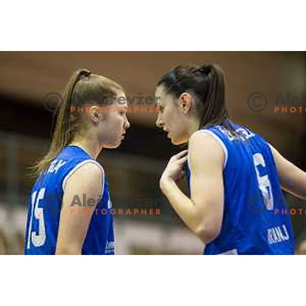 Ajda Burgar and Lejla Omerbasic in action during women basketball match between ZKK Cinkarna Celje and Triglav, semi-final cup 2019, played in Dvorana Tabor, Maribor, Slovenia on March 9, 2019