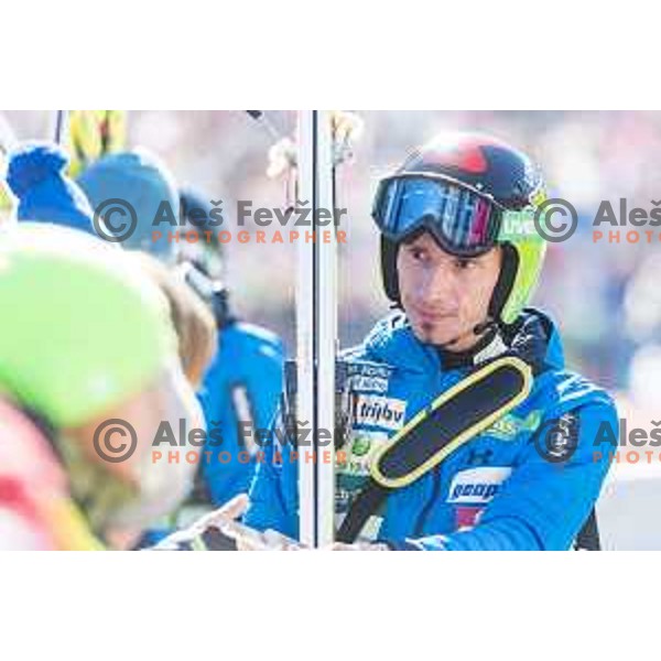 Robi Kranjec at Qualification for Ski flying individual at World Cup Ski Jumping Final in Planica, Slovenia on March 21, 2019