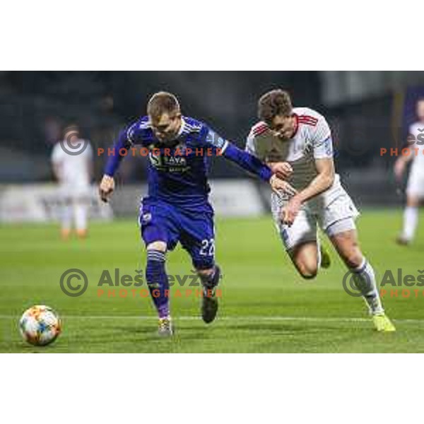 Martin Milec and Luka Susnjara in action during soccer match between Maribor and Mura, Semi-final round of Slovenia cup 2018/19, played in Ljudski vrt, Maribor, Slovenia on April 3, 2019