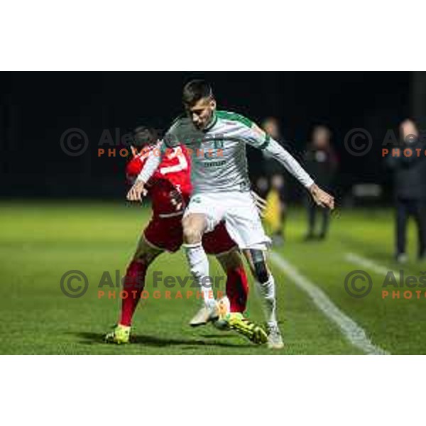Mario Jurcevic in action during soccer match between Aluminij and Olimpija, Semi-final round of Slovenia cup 2018/19, played in Sportni park Kidricevo, Slovenia on April 4, 2019