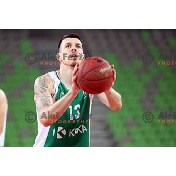 Ziga Fifolt in action during Nova KBM league basketball match between Petrol Olimpija and Krka in Stozice, Ljubljana, Slovenia on April 5, 2019