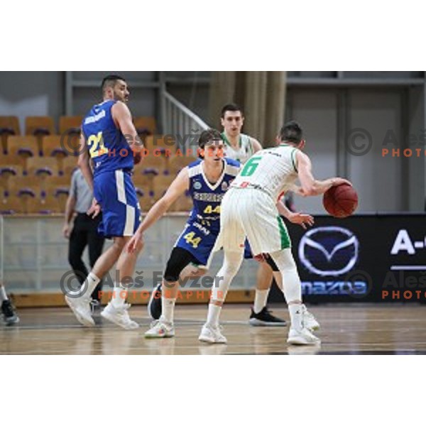 Luka Voncina in action during Nova KBM League basketball match between Petrol Olimpija and Sixt Primorska in Tivoli Hall, Ljubljana on April 11, 2019