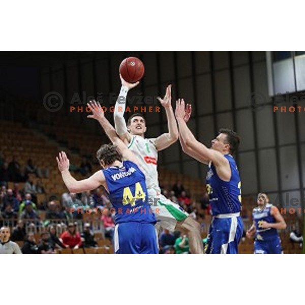Aleksandar Lazic in action during Nova KBM League basketball match between Petrol Olimpija and Sixt Primorska in Tivoli Hall, Ljubljana on April 11, 2019