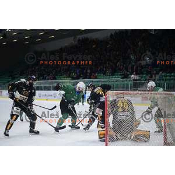 of SZ Olimpija in action during fourth game in the Final of Alps League ice-hockey match between SZ Olimpija and Pustertal in Tivoli Hall, Ljubljana, Slovenia on April 15, 2019