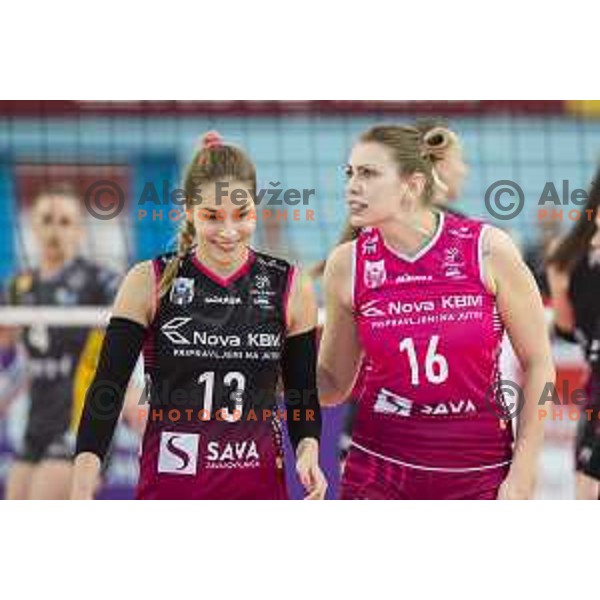 Anita Sobocan and Nika Blagne in action during women volleyball match between Nova KBM Branik and GEN-i Volley, Round 2 of National League finals 2018/19, played in Lukna, Maribor, Slovenia on April 16, 2019