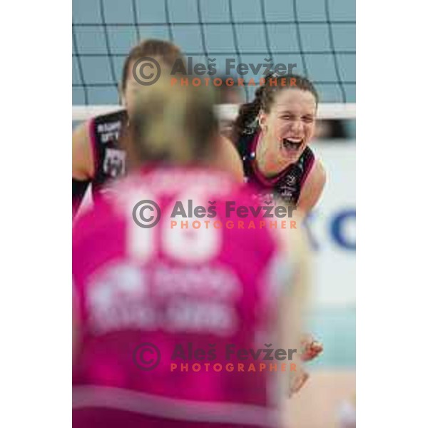 Ela Pintar celebrating during women volleyball match between Nova KBM Branik and GEN-i Volley, Round 2 of National League finals 2018/19, played in Lukna, Maribor, Slovenia on April 16, 2019