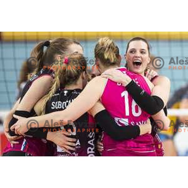 Iza Mlakar celebrating during women volleyball match between Nova KBM Branik and GEN-i Volley, Round 2 of National League finals 2018/19, played in Lukna, Maribor, Slovenia on April 16, 2019
