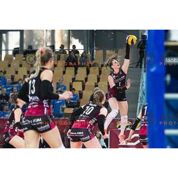 Iza Mlakar in action during women volleyball match between Nova KBM Branik and GEN-i Volley, Round 2 of National League finals 2018/19, played in Lukna, Maribor, Slovenia on April 16, 2019