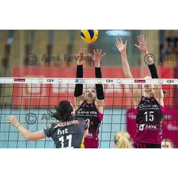 Anita Sobocan and Ela Pintar in action during women volleyball match between Nova KBM Branik and GEN-i Volley, Round 2 of National League finals 2018/19, played in Lukna, Maribor, Slovenia on April 16, 2019