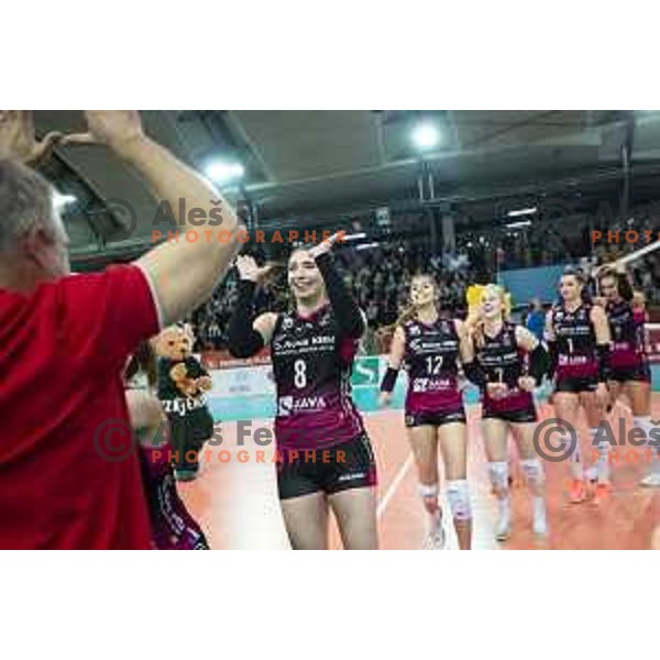 Brina Bracko celebrating after the women volleyball match between Nova KBM Branik and GEN-i Volley, Round 2 of National League finals 2018/19, played in Lukna, Maribor, Slovenia on April 16, 2019