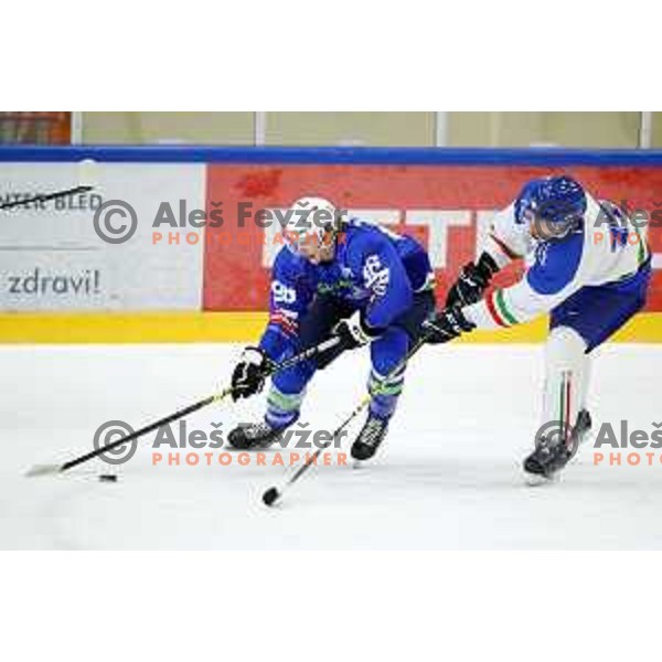 Jan Drozg in action during friendly Ice-Hockey match between Slovenia and Italy in Bled Ice Hall, Slovenia on April 25, 2019