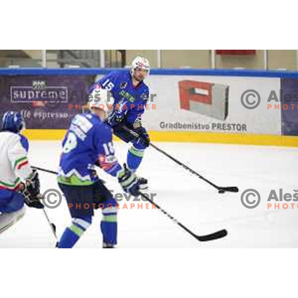 Blaz Gregorc in action during friendly Ice-Hockey match between Slovenia and Italy in Bled Ice Hall, Slovenia on April 25, 2019