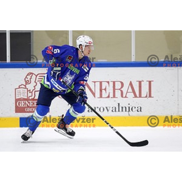 Miha Stebih in action during friendly Ice-Hockey match between Slovenia and Italy in Bled Ice Hall, Slovenia on April 25, 2019