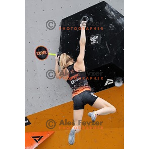 Janja Garnbret during semi-final of Triglav The Rock boulder climbing competition in Ljubljana on May 25, 2019