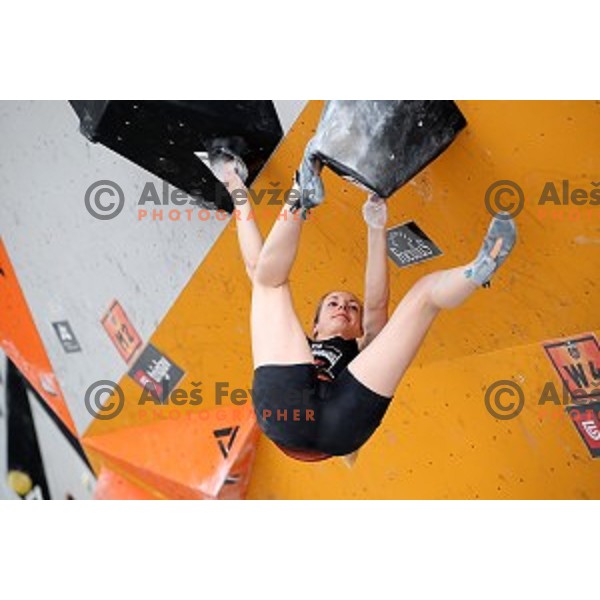 Katja Kadic during semi-final of Triglav The Rock boulder climbing competition in Ljubljana on May 25, 2019
