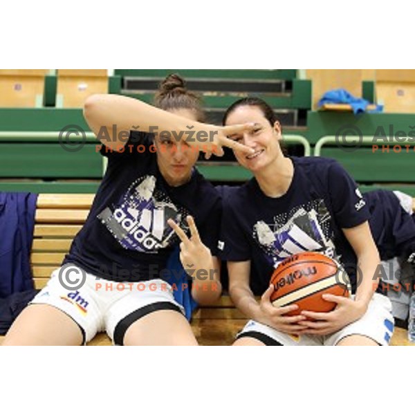 Zala Friskovec and Nika Baric during Slovenia Women\'s basketball team during practice session in Tri Lilije Hall, Lasko on May 28, 2019
