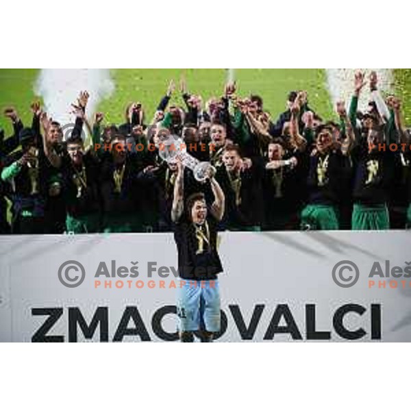 Nejc Vidmar and players of Olimpija celebrate victory in the Final of Slovenian Cup football match between Olimpija and Maribor in Celje, Slovenia on may 30, 2019