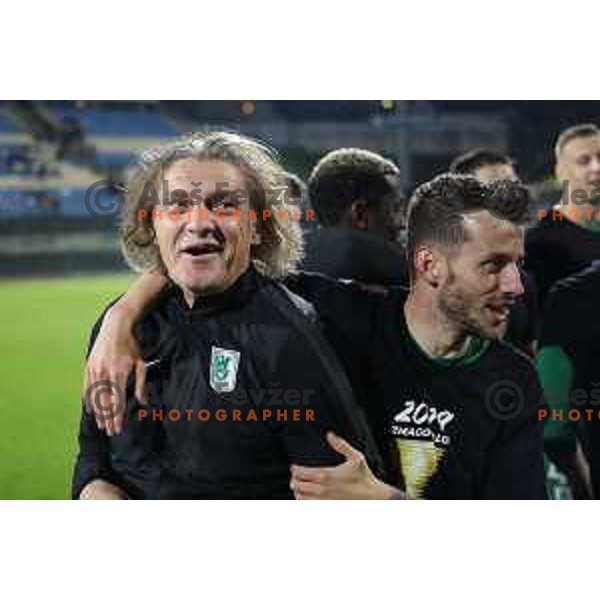 Safet Hadzic, Asmir Suljic and players of Olimpija celebrate victory in the Final of Slovenian Cup football match between Olimpija and Maribor in Celje, Slovenia on may 30, 2019