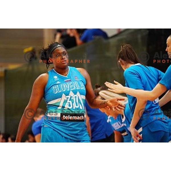 Shante Evans in action during friendly Women\'s basketball match between Slovenia and Great Britain in Polaj Hall, Trbovlje on June 7, 2019