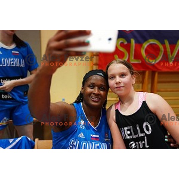 Shante Evans in action during friendly Women\'s basketball match between Slovenia and Great Britain in Polaj Hall, Trbovlje on June 7, 2019