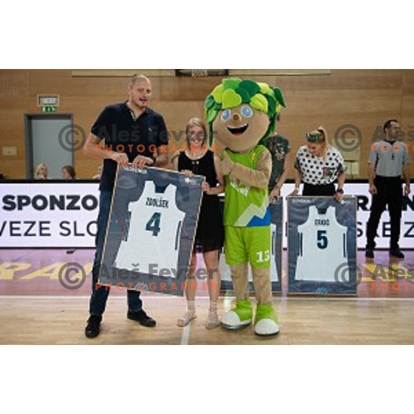 Raso Nesterovic and Ziva Zdolsek in action during friendly Women\'s basketball match between Slovenia and Slovakia in Poden Sports Hall, Skofja Loka on June 14, 2019