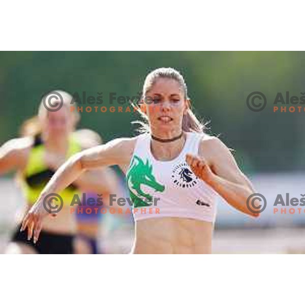 Joni Tomicic Prezelj, winner of Women\'s 100 meters hurdles at Slovenian Athletics Cup in Celje, Slovenia in June 15, 2019