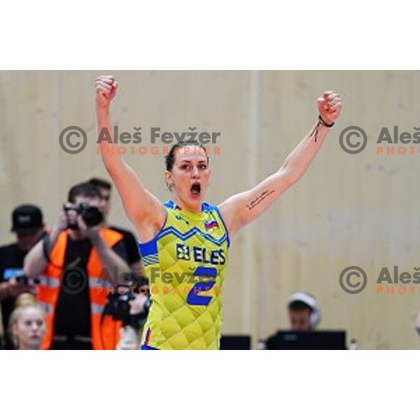 Tina Grudina in action during volleyball match between Slovenia and Greece in CEV European Silver League Women, Mislinja, Slovenia in June 15, 2019