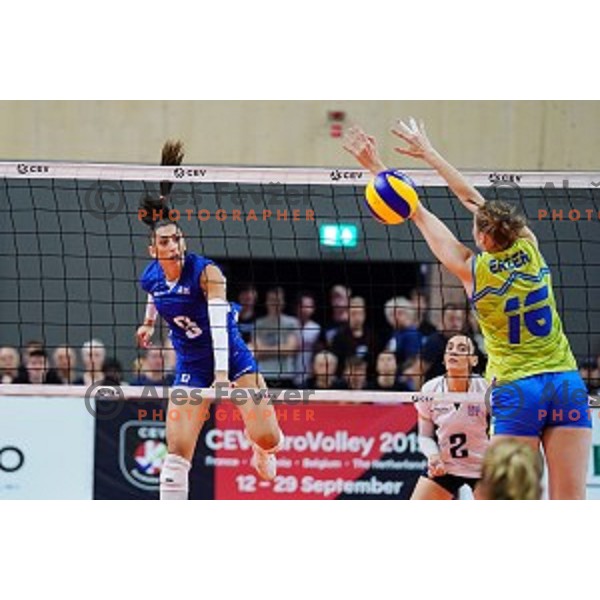 action during volleyball match between Slovenia and Greece in CEV European Silver League Women, Mislinja, Slovenia in June 15, 2019