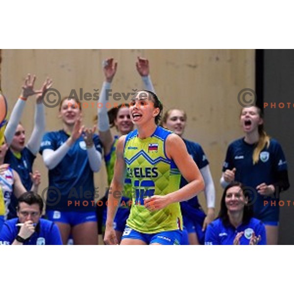 Sasa Planinsec in action during volleyball match between Slovenia and Greece in CEV European Silver League Women, Mislinja, Slovenia in June 15, 2019