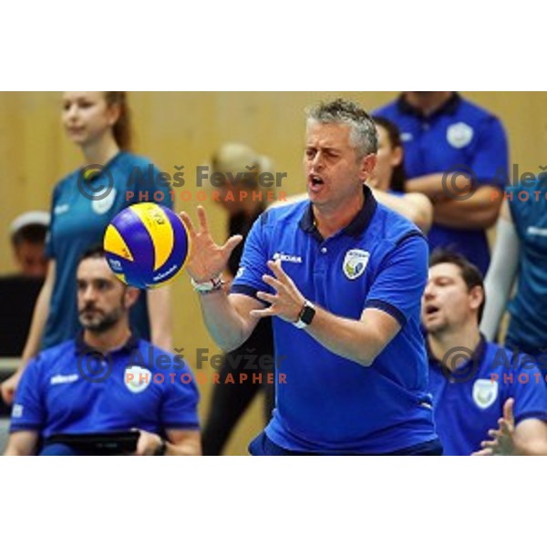 Alessandro Chiappini, head coach of Slovenia in action during volleyball match between Slovenia and Greece in CEV European Silver League Women, Mislinja, Slovenia in June 15, 2019