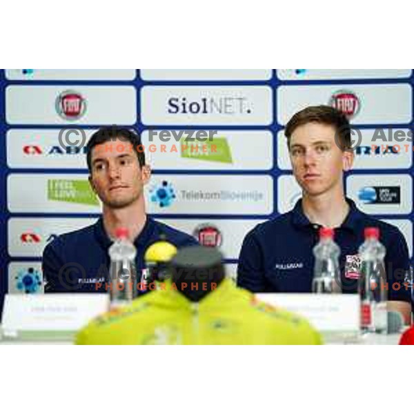 Jan Polanc and Tadej Pogacar at press conference of 26.Tour of Slovenia at Ljubljana Castle, Slovenia in June 18, 2019