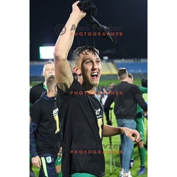 Haris Kadric celebrates victory in the Final of Slovenian Cup football match between Olimpija and Maribor in Celje, Slovenia on may 30, 2019