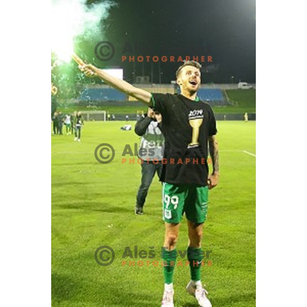 Asmir Suljic and players of Olimpija celebrate victory in the Final of Slovenian Cup football match between Olimpija and Maribor in Celje, Slovenia on may 30, 2019