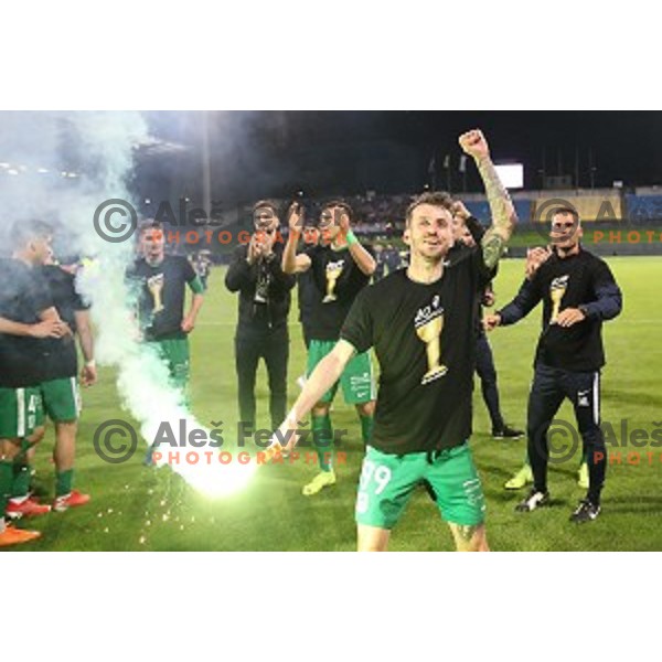 Asmir Suljic and players of Olimpija celebrate victory in the Final of Slovenian Cup football match between Olimpija and Maribor in Celje, Slovenia on may 30, 2019