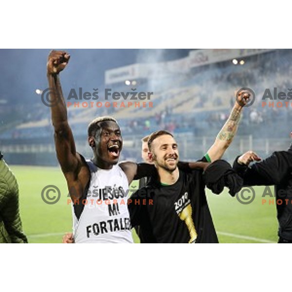 Macky Bagnack and Endri Cekici of Olimpija celebrate victory in the Final of Slovenian Cup football match between Olimpija and Maribor in Celje, Slovenia on may 30, 2019