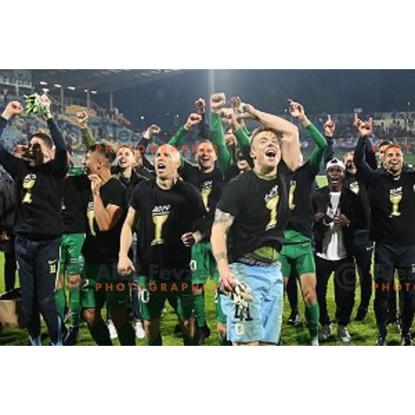 players of Olimpija celebrate victory in the Final of Slovenian Cup football match between Olimpija and Maribor in Celje, Slovenia on may 30, 2019