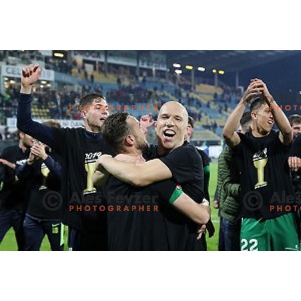 Tomislav Tomic and Players of Olimpija celebrate victory in the Final of Slovenian Cup football match between Olimpija and Maribor in Celje, Slovenia on may 30, 2019