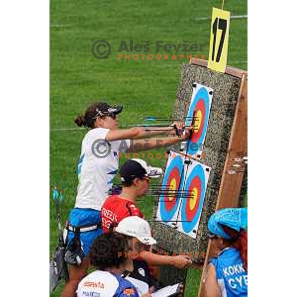 Toja Ellison (SLO) competes in Women\'s Compound Individual Qualification Round at 2. European Games in Minsk, Belarus on June 21, 2019