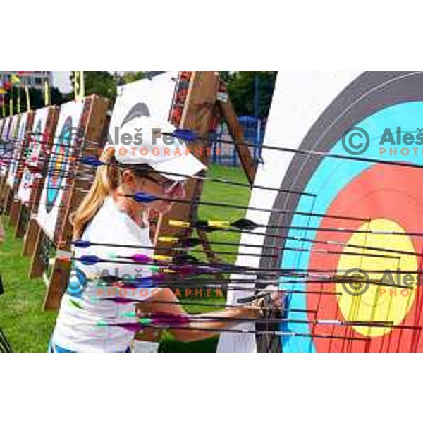 Ana Umer (SLO) competes in Women\'s Recurve Individual Qualification Round at 2. European Games in Minsk, Belarus on June 21, 2019