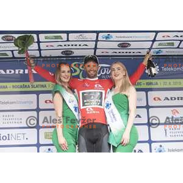 Luka Mezgec with red jersey of Tour of Slovenia in Novo Mesto, Slovenia on June 23, 2019