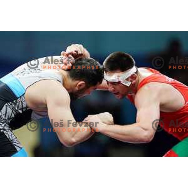 Aliaksandr Hrabovik (BLR) fights in Wrestling Greco-Roman Style 97 kg in Dvorec Sporta at 2nd European Games, Minsk, Belarus on June 29, 2019