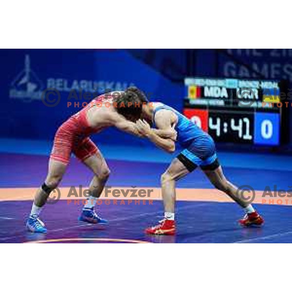 Razvan Arnaut (ROU) fights in Wrestling Greco-Roman Style 60 kg in Dvorec Sporta at 2nd European Games, Minsk, Belarus on June 29, 2019